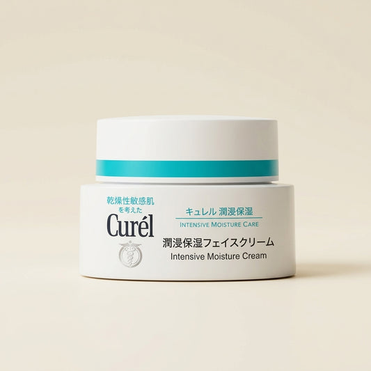 Curel Intensive Moisture Facial Cream 40g jar, Japanese professional high-hydration ceramide-care and fragrance-free moisturizer for sensitive skin.