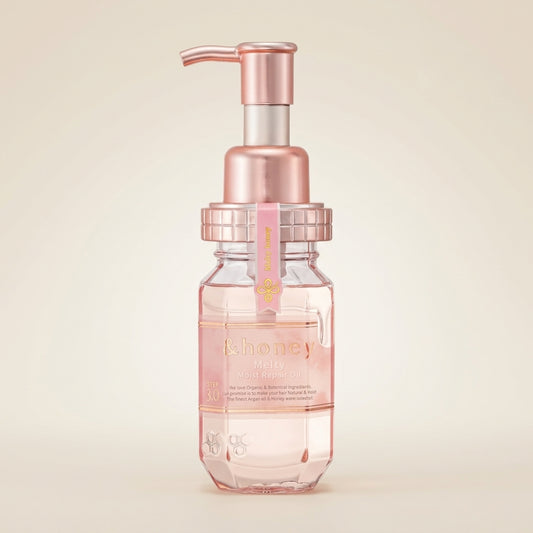 &honey Melty Moist Repair Hair Oil 3.0 100ml pink-tinted bottle, anti-frizz honey hair treatment.