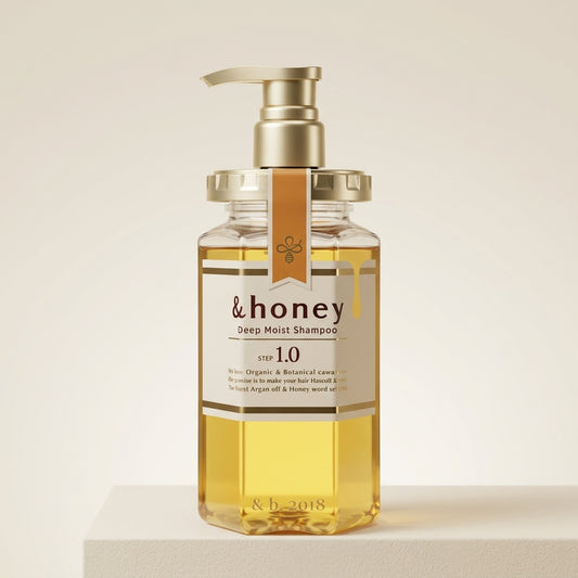 &honey Deep Moist Shampoo 1.0 440ml gold bottle with honey-drip design and pump.