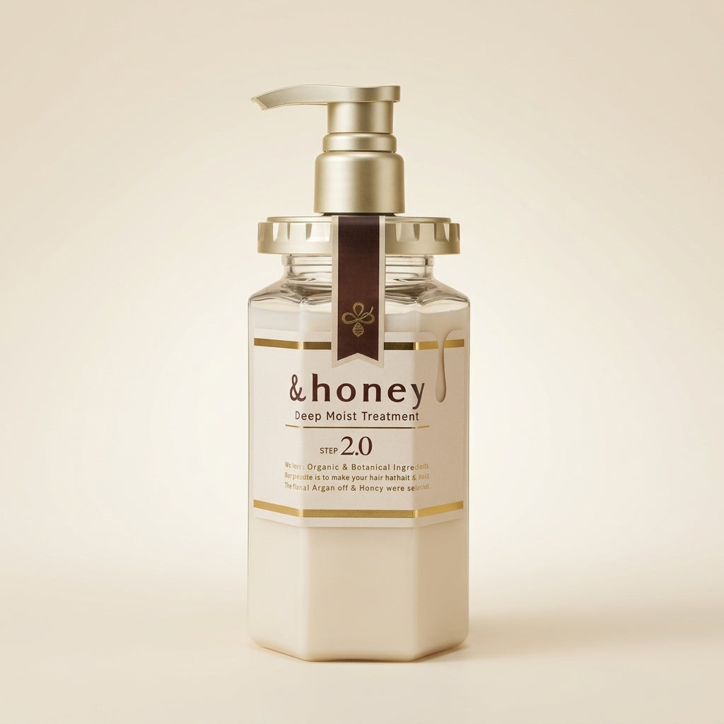 &honey Deep Moist Hair Treatment 2.0 445g pump bottle, luxury gold honey hair conditioner.