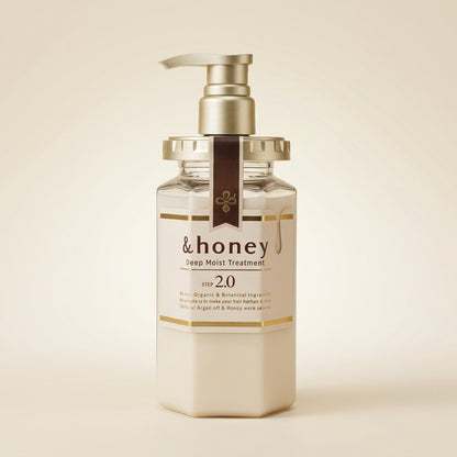 &honey Deep Moist Hair Treatment 2.0 445g pump bottle, luxury gold honey hair conditioner.