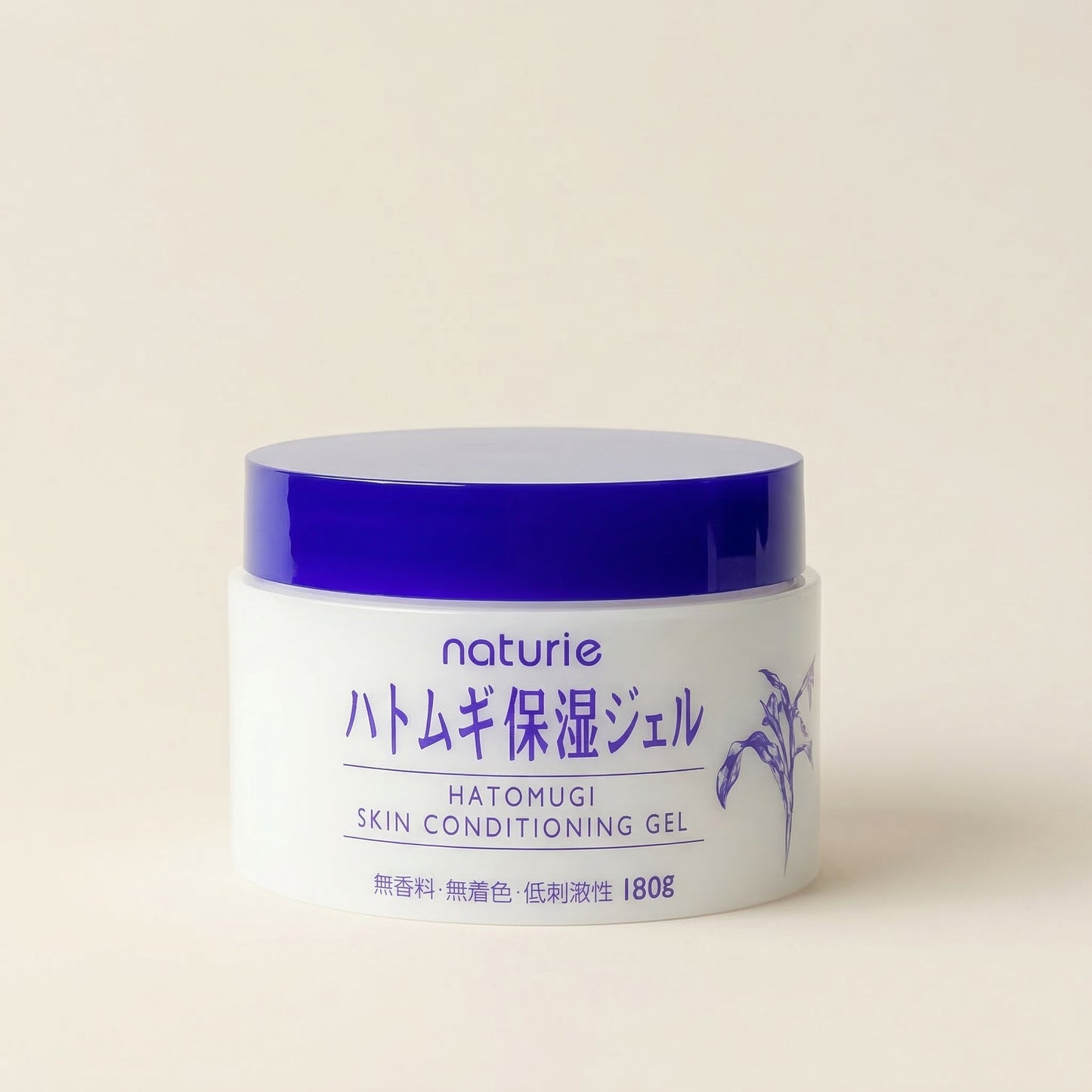 Naturie Hatomugi Skin Conditioning Gel 180g jar, refreshing water-based Japanese moisturizer.