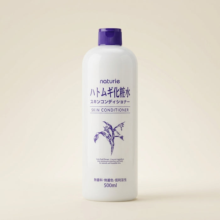 Naturie Hatomugi Skin Conditioner 500ml bottle, clear watery Japanese hydrating toner.
