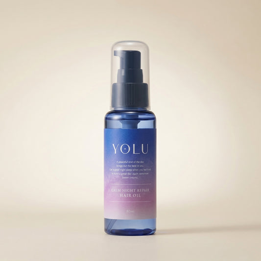 YOLU Relax Night Repair Hair Oil 80ml sleek blue bottle, lightweight Japanese nighttime hair serum