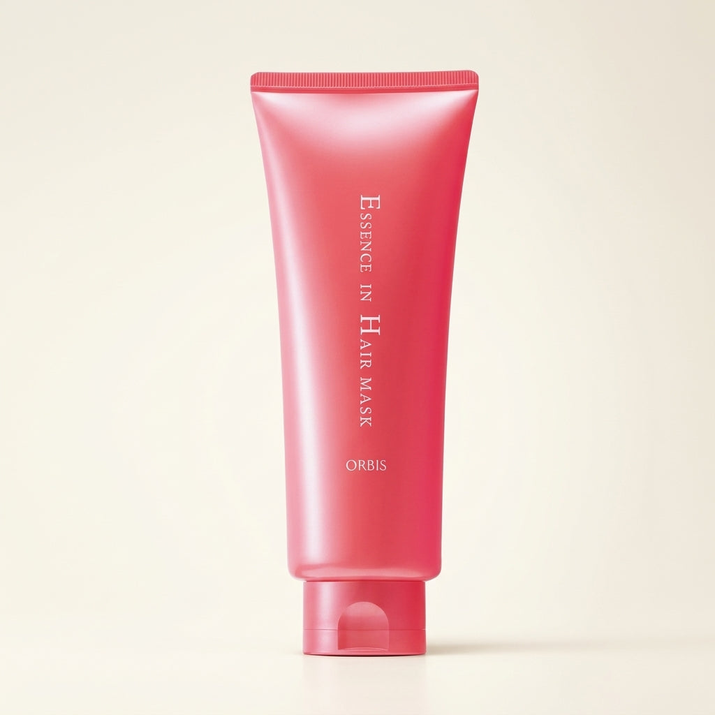 Orbis Essence in Hair Mask 200g jar, premium pink Japanese intensive rinse-off hair treatment.