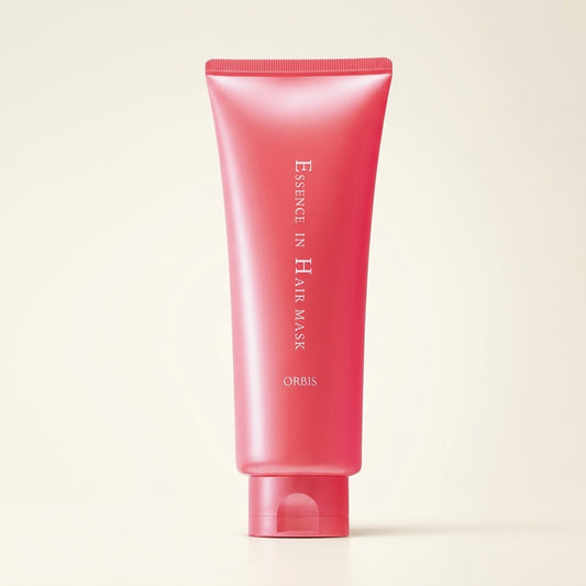 Orbis Essence in Hair Mask 200g jar, premium pink Japanese intensive rinse-off hair treatment.