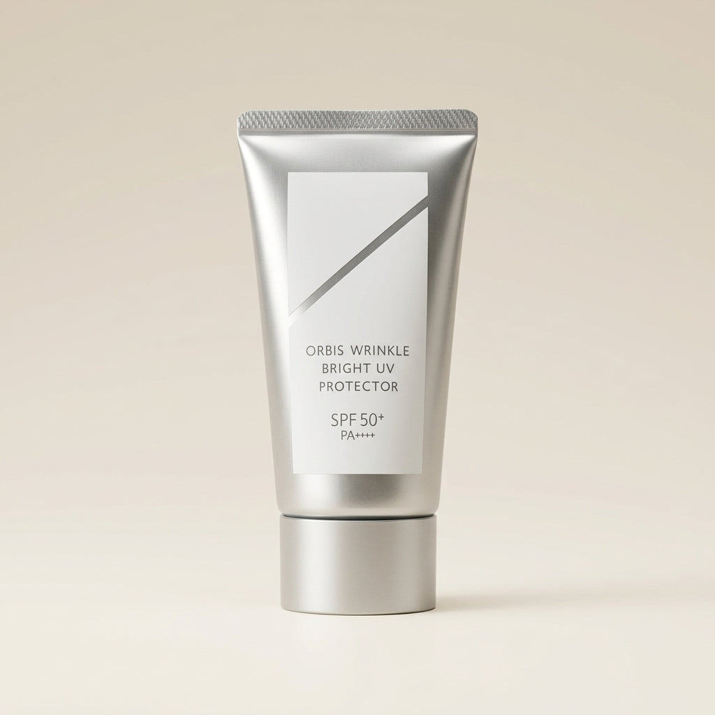 ORBIS Wrinkle Bright UV Protector 50g tube, premium gold and white Japanese anti-aging sunscreen.