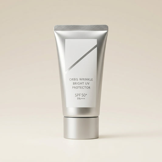 ORBIS Wrinkle Bright UV Protector 50g tube, premium gold and white Japanese anti-aging sunscreen.