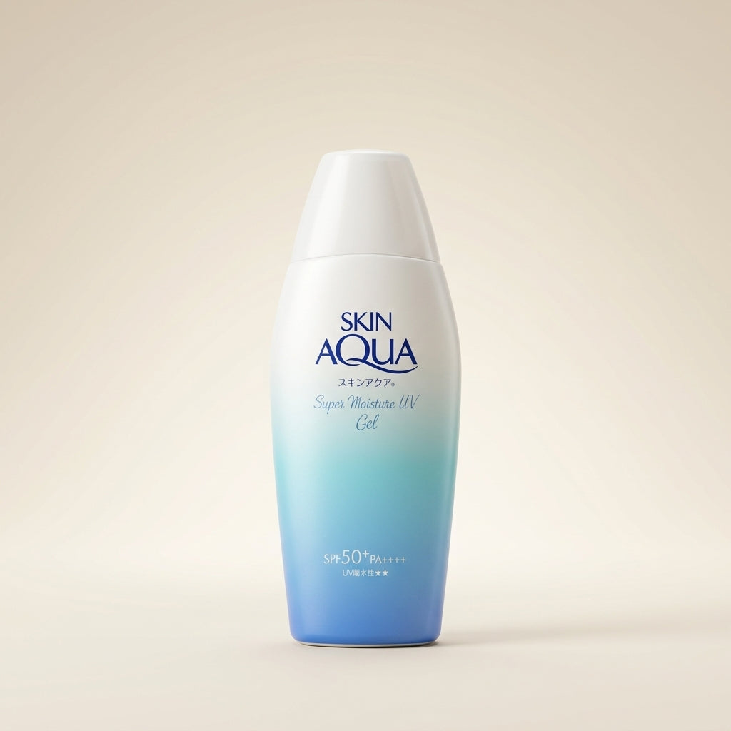Skin Aqua Super Moisture Gel 110g white gold pump bottle, lightweight Japanese water-based sunscreen.