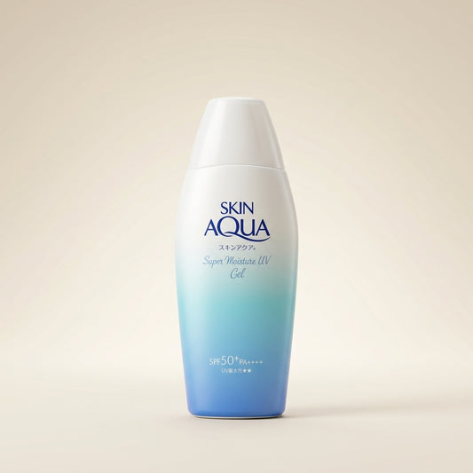 Skin Aqua Super Moisture Gel 110g white gold pump bottle, lightweight Japanese water-based sunscreen.