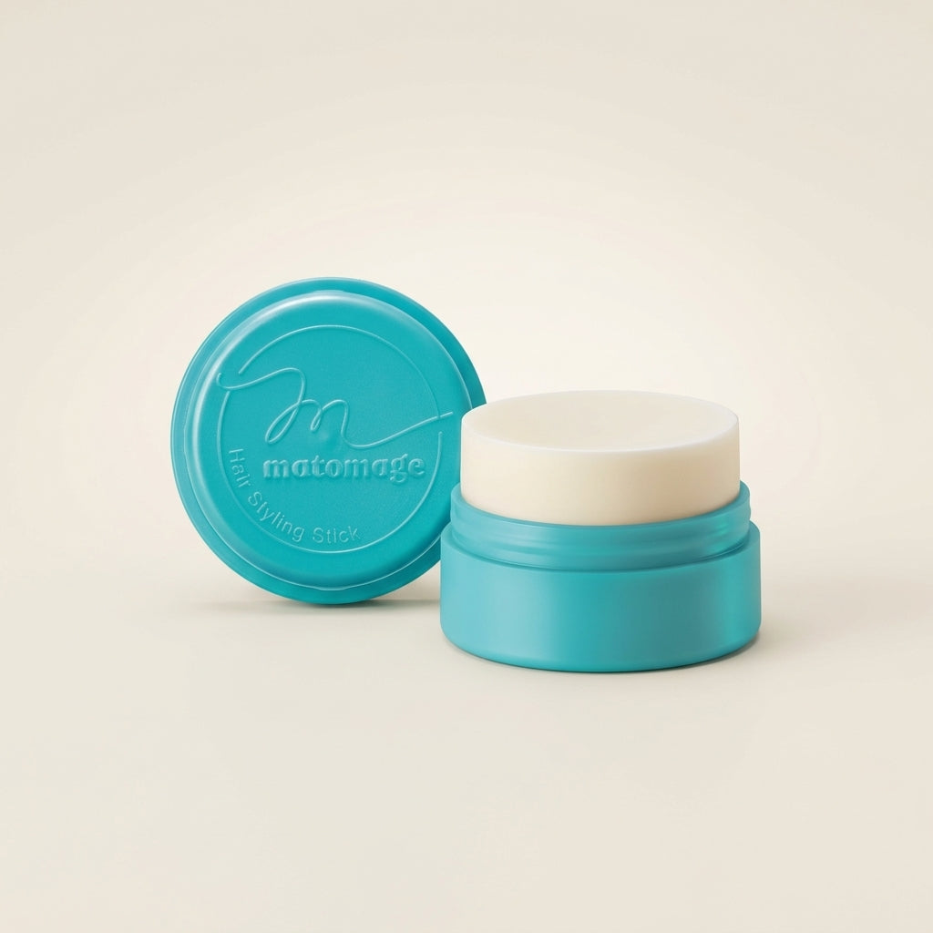 Utena Matomage Hair Styling Stick Strong Hold 13g green circular container, professional Japanese hair wax for firm styling.
