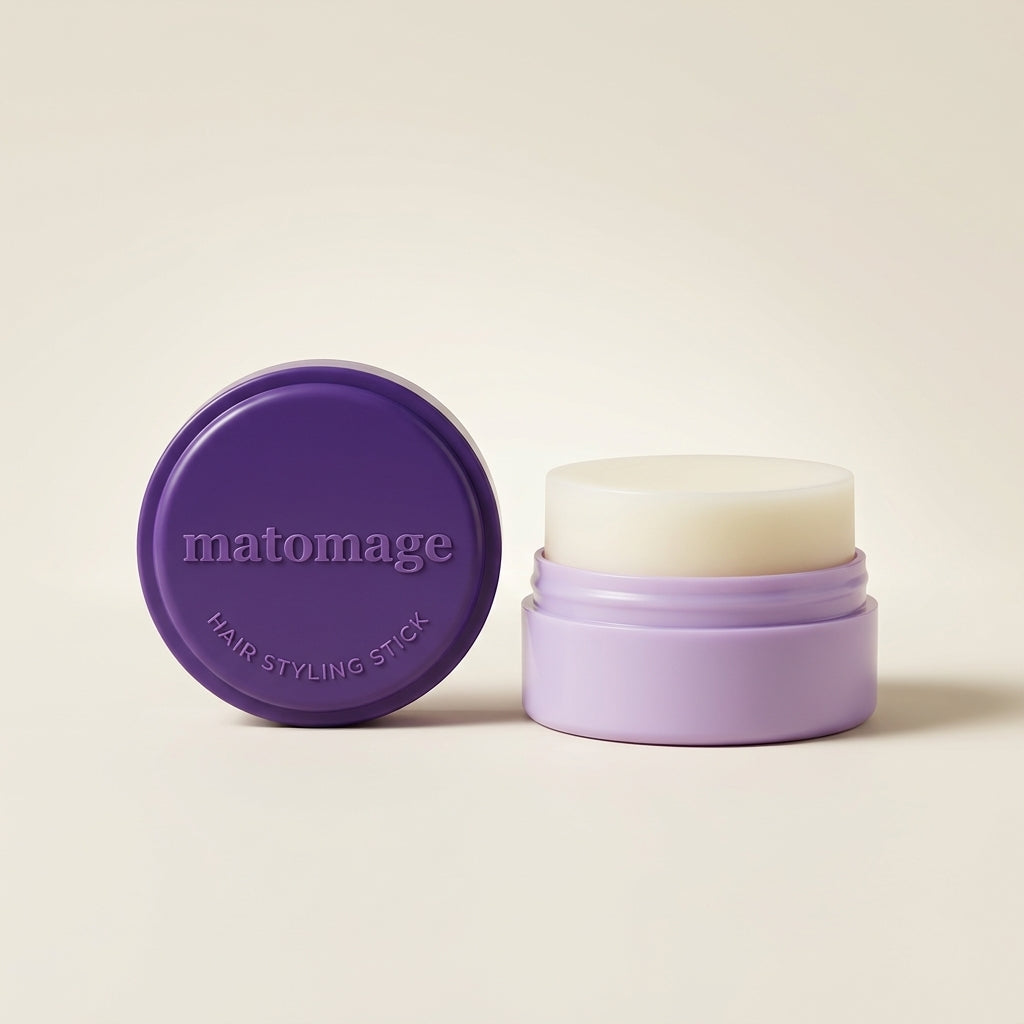 Utena Matomage Hair Styling Stick White Floral Bouquet 13g light blue/white circular container, scented Japanese hair wax for flyaways.