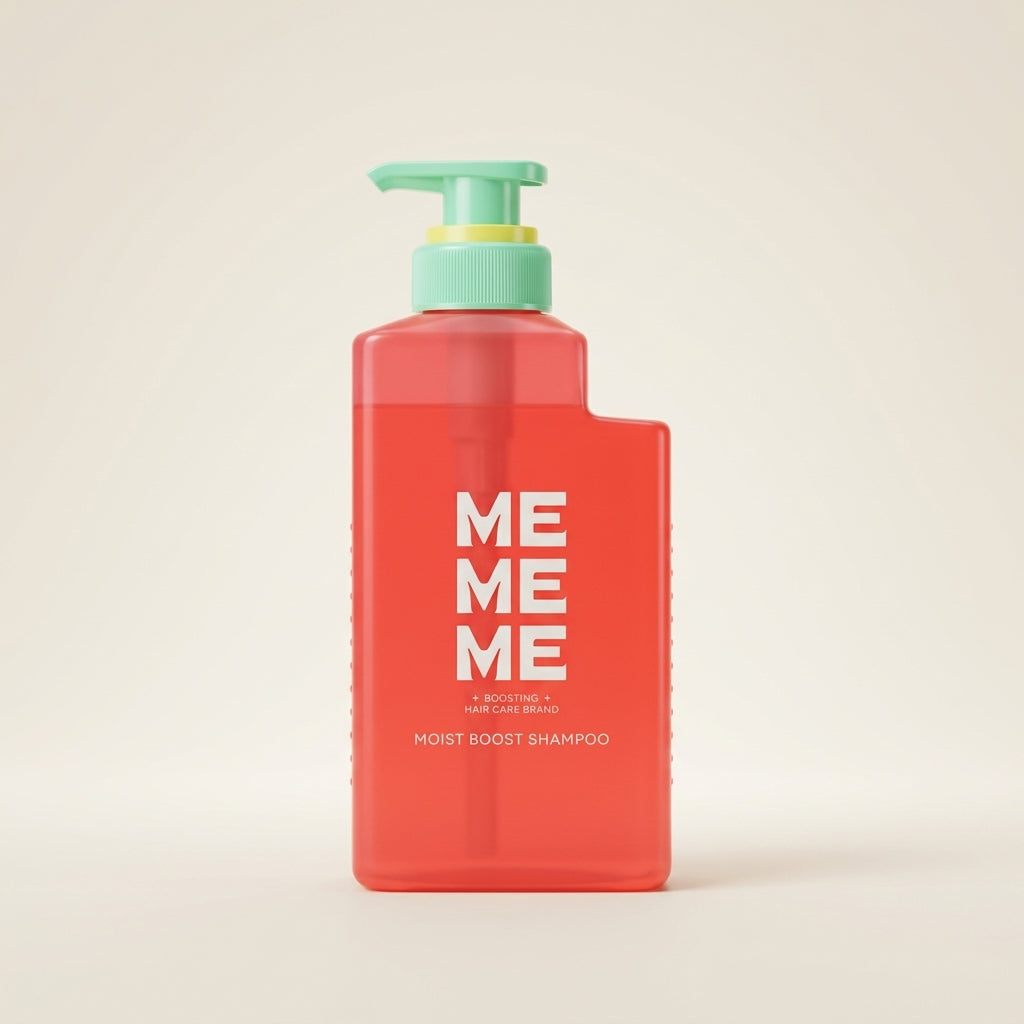 MEMEME Moist Boost Shampoo 400ml aesthetic pump bottle, Japanese professional hydrating hair wash.