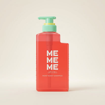 MEMEME Moist Boost Shampoo 400ml aesthetic pump bottle, Japanese professional hydrating hair wash.