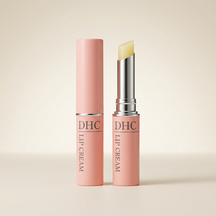 DHC Lip Cream 1.5g slim pink and silver tube, legendary Japanese medicated olive oil lip balm.