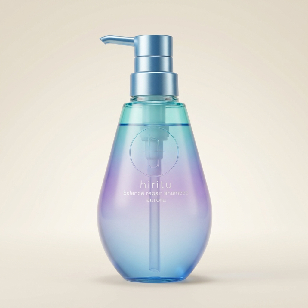 HIRITU Aurora Balance Repair Shampoo 410ml minimalist aesthetic pump bottle, Japanese professional light-reflecting and smoothing hair wash.