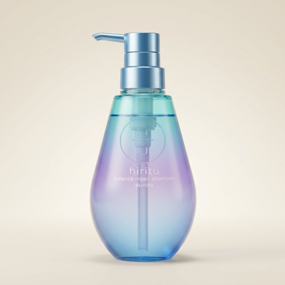 HIRITU Aurora Balance Repair Shampoo 410ml minimalist aesthetic pump bottle, Japanese professional light-reflecting and smoothing hair wash.