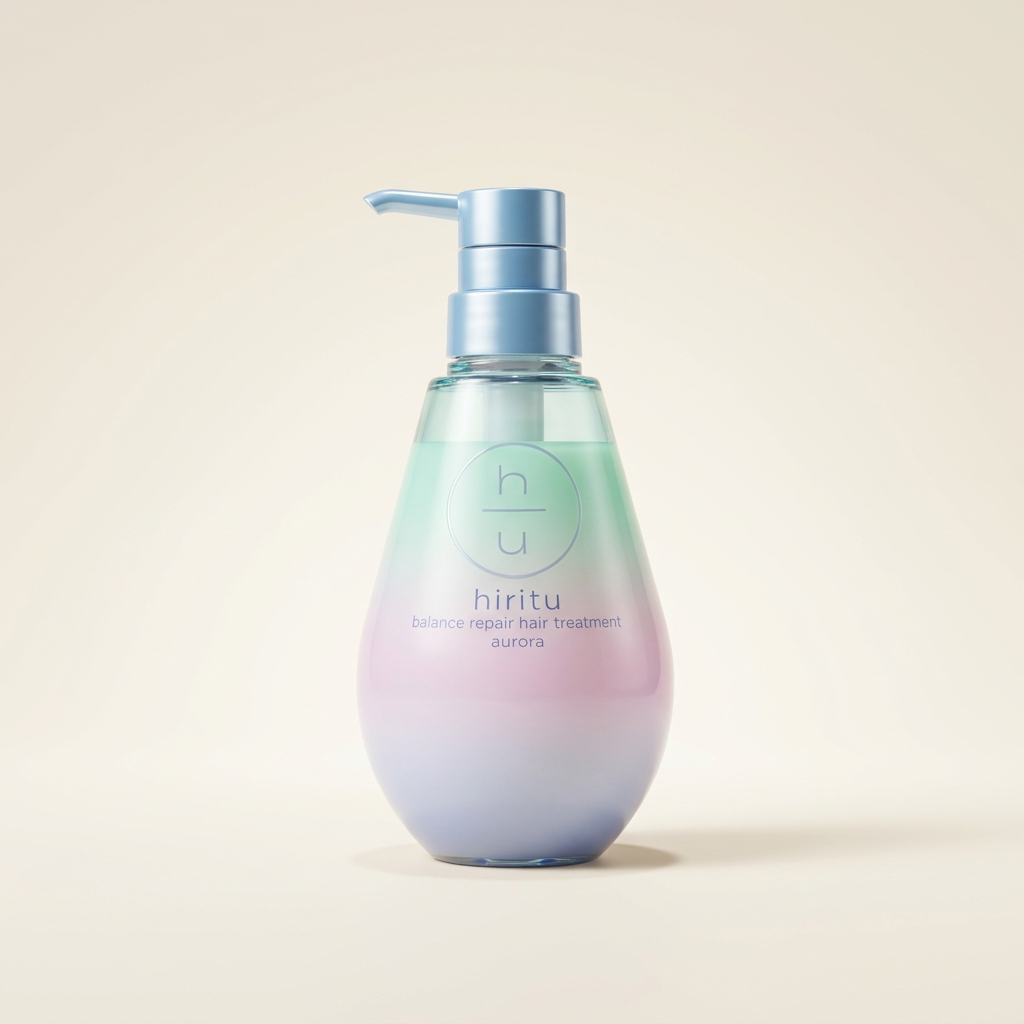 HIRITU Aurora Balance Repair Treatment 410ml minimalist aesthetic pump bottle, Japanese professional light-reflecting and smoothing conditioner.