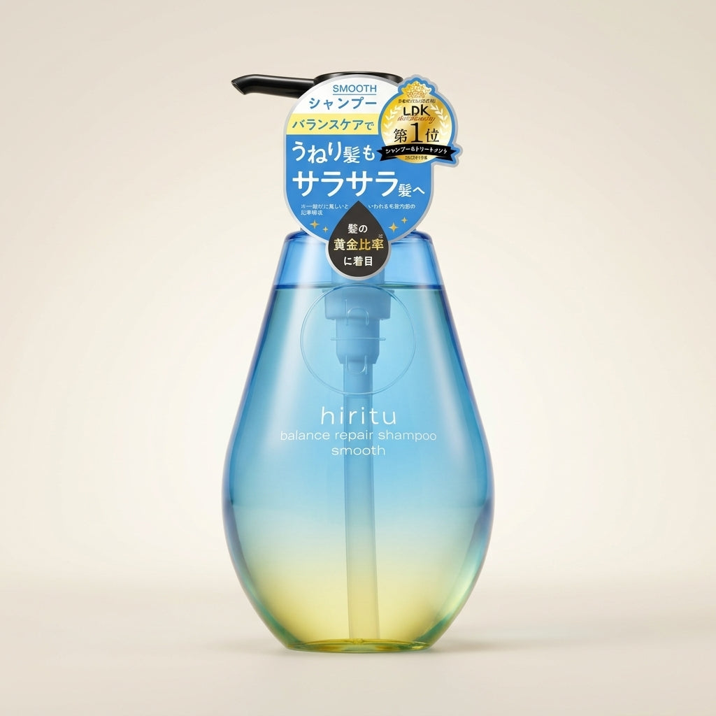 HIRITU Smooth Balance Repair Shampoo 410ml minimalist aesthetic pump bottle, Japanese professional tangle-free and smoothing hair wash.