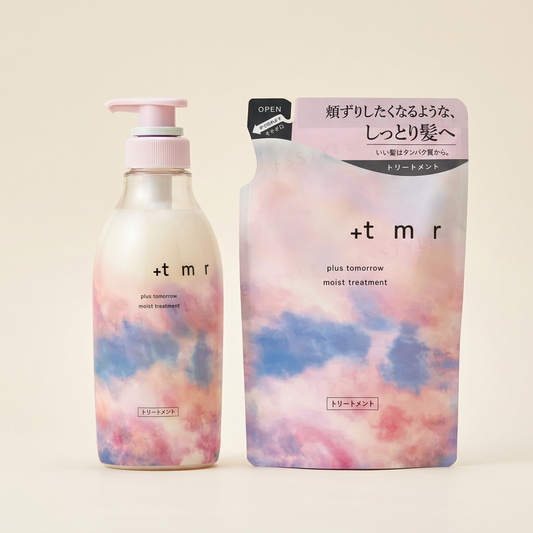Plus Tomorrow Moist Shampoo 470ml minimalist aesthetic pump bottle, Japanese professional deep-hydrating hair wash