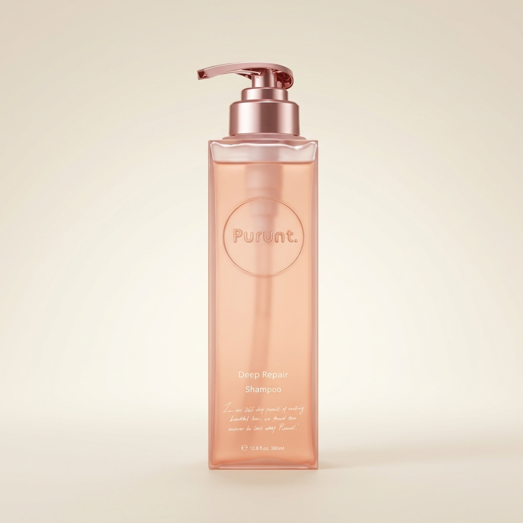 Purunt Deep Repair Serum Shampoo 380ml elegant apothecary-style pump bottle, Japanese professional serum-based repair hair wash.