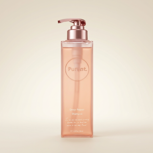 Purunt Deep Repair Serum Shampoo 380ml elegant apothecary-style pump bottle, Japanese professional serum-based repair hair wash.