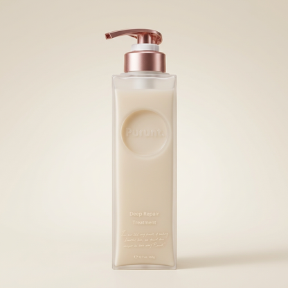 Purunt Deep Repair Serum Treatment 380ml elegant amber-toned pump bottle, Japanese professional intensive repair and ceramide hair mask