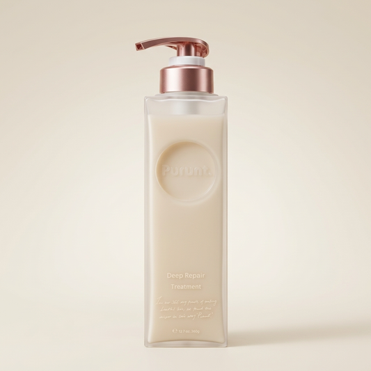 Purunt Deep Repair Serum Treatment 380ml elegant amber-toned pump bottle, Japanese professional intensive repair and ceramide hair mask