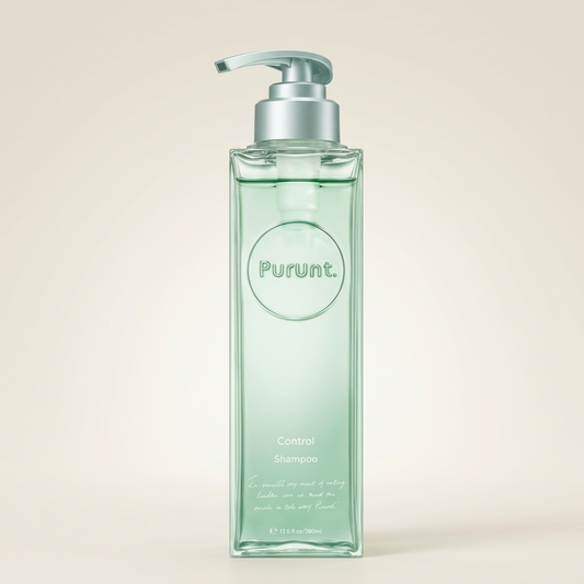 Purunt Deep Control Shampoo 380ml elegant light-toned pump bottle, Japanese professional serum-based anti-frizz and smoothing hair wash.