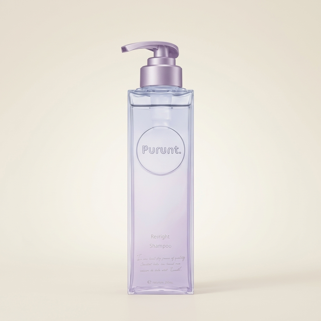 Purunt Relight Shampoo 380ml elegant translucent pump bottle, Japanese professional serum-based light-reflecting and smoothing hair wash.