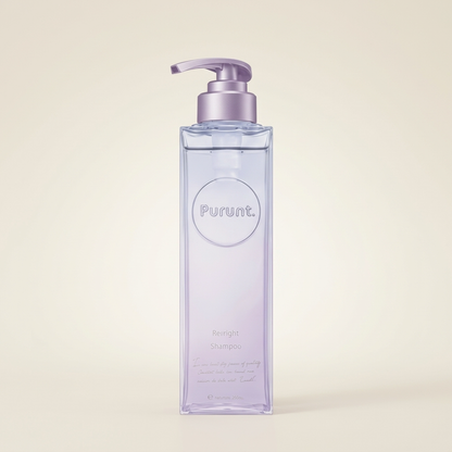 Purunt Relight Shampoo 380ml elegant translucent pump bottle, Japanese professional serum-based light-reflecting and smoothing hair wash.