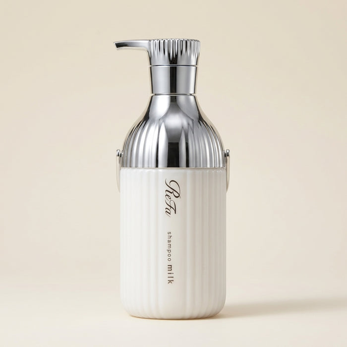 ReFa Milk Protein Shampoo 500g elegant minimalist pump bottle, Japanese professional structural-repair and protein-dense hair wash.