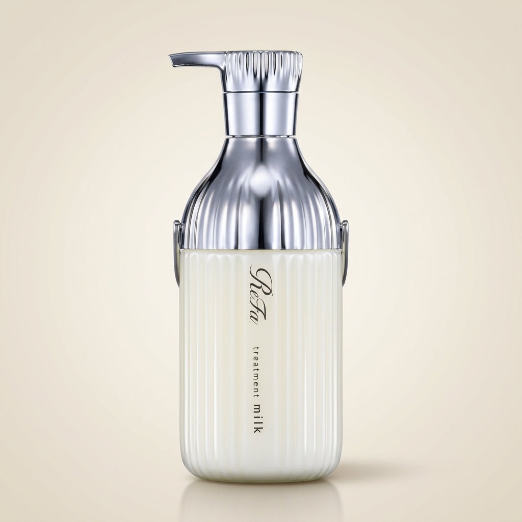 ReFa Milk Protein Treatment 500g elegant minimalist pump bottle, Japanese professional structural-repair and protein-dense hair mask.