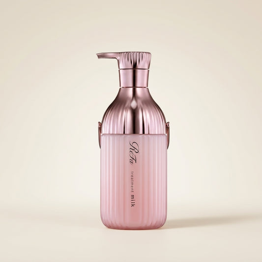 ReFa Milk Protein Treatment Pink 500g elegant rose-tinted minimalist pump bottle, Japanese professional softening and deep-hydration hair mask.
