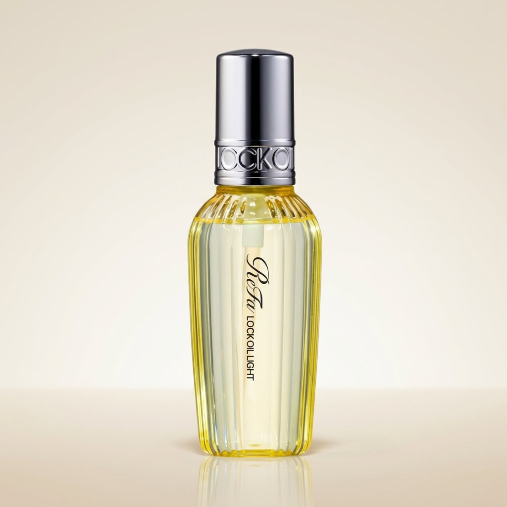 ReFa Lock Oil Light 100ml elegant minimalist bottle with silver accents, Japanese professional lightweight heat-styling and volume-hold hair oil