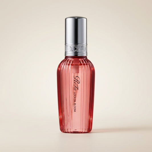 ReFa Lock Oil Bloom 100ml elegant pink-tinted minimalist bottle, Japanese professional floral-scented heat-styling and hold-fixing hair oil