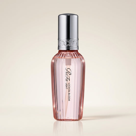 ReFa Lock Oil Bloom Light 100ml elegant pink-tinted minimalist bottle with silver accents, Japanese professional lightweight heat-styling and floral-scented hair oil
