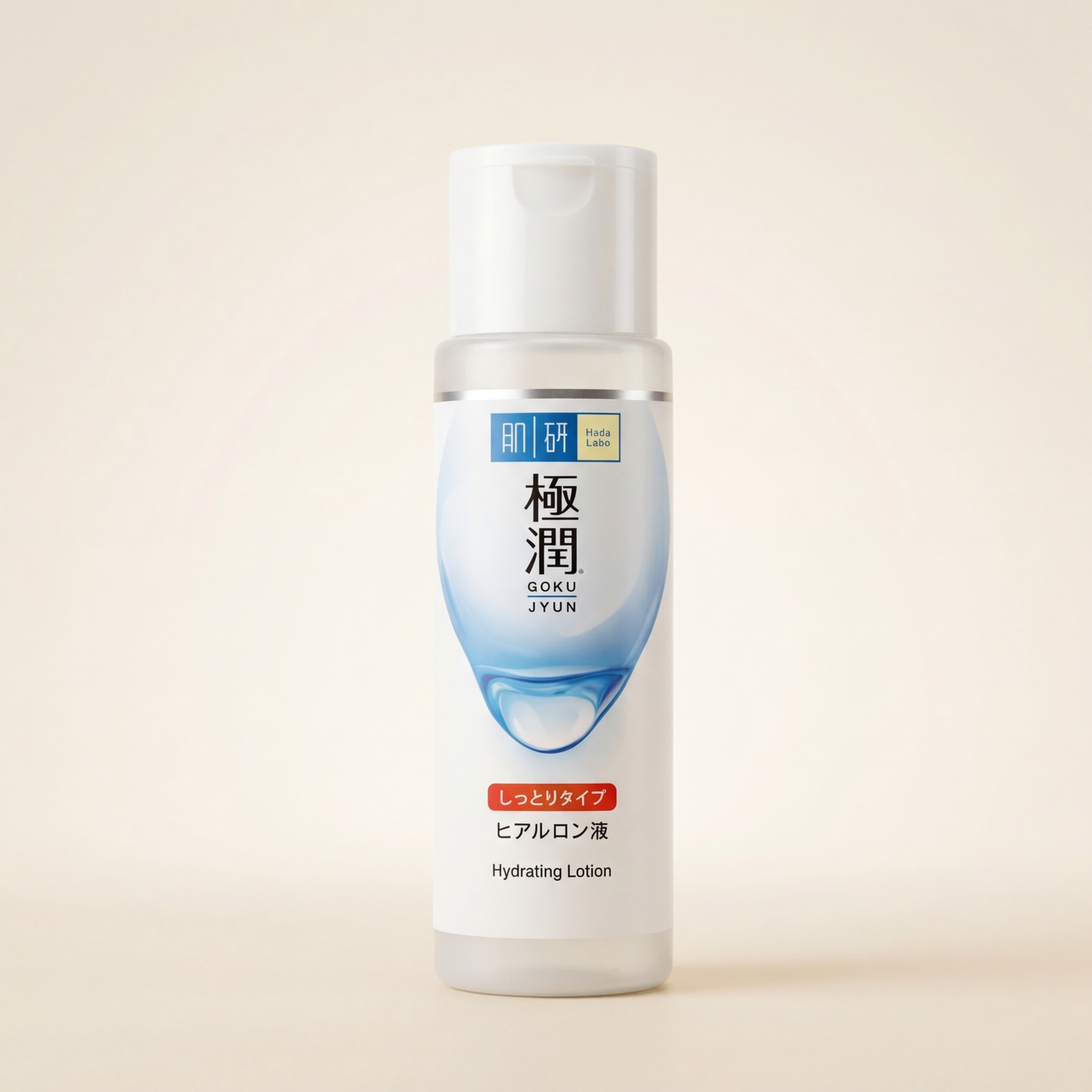 Hada Labo Gokujyun Hyaluronic Lotion Moist 170ml signature white bottle with red accents, Japanese professional 4-HA hydration and plumping facial toner.