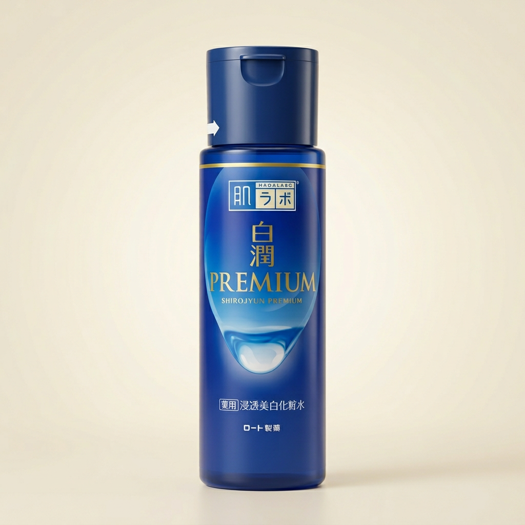 Hada Labo Shirojyun Premium Whitening Lotion Light 170ml signature deep blue bottle, Japanese professional medicinal-brightening and anti-inflammatory facial toner.