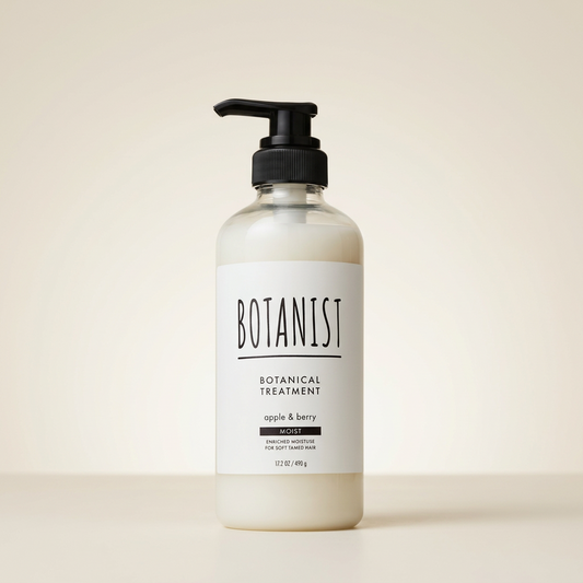 BOTANIST Botanical Treatment Moist 460ml minimalist white-labeled bottle with black pump, Japanese professional plant-derived hydrating and smoothing hair conditioner.