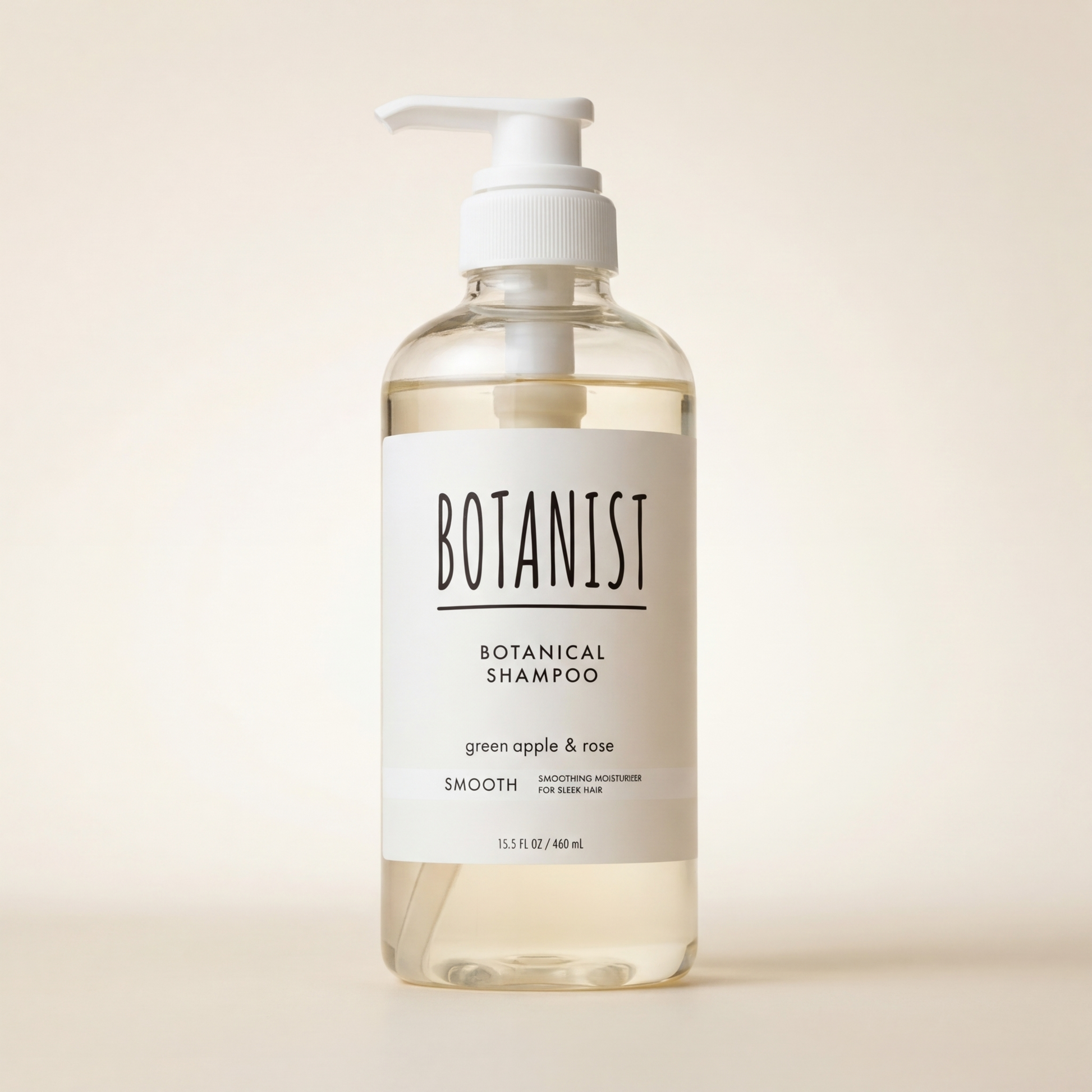 BOTANIST Botanical Shampoo Smooth 460ml minimalist clear bottle with white pump, Japanese professional plant-derived volumizing and detangling hair cleanser.