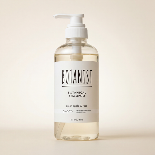 BOTANIST Botanical Shampoo Smooth 460ml minimalist clear bottle with white pump, Japanese professional plant-derived volumizing and detangling hair cleanser.