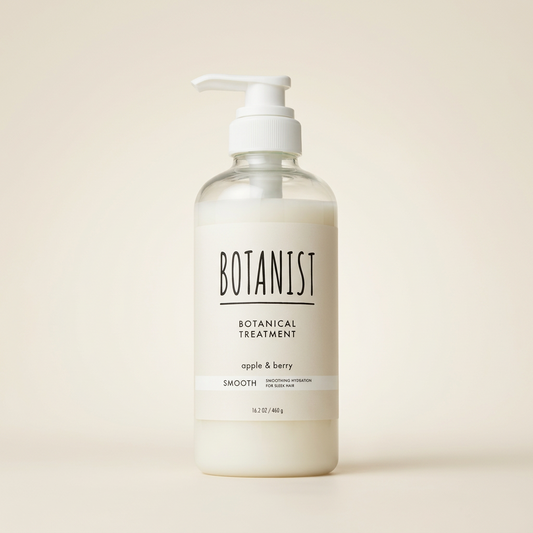 BOTANIST Botanical Treatment Smooth 460ml minimalist white-labeled bottle with white pump, Japanese professional plant-derived volumizing and detangling hair conditioner.