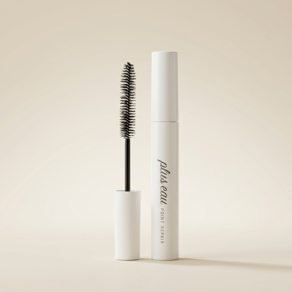 Plus Eau Point Repair Hair Wand Fruity Floral in a sleek pink-accented tube with a large mascara-style brush, Japanese professional flyaway and anti-frizz styling gel.