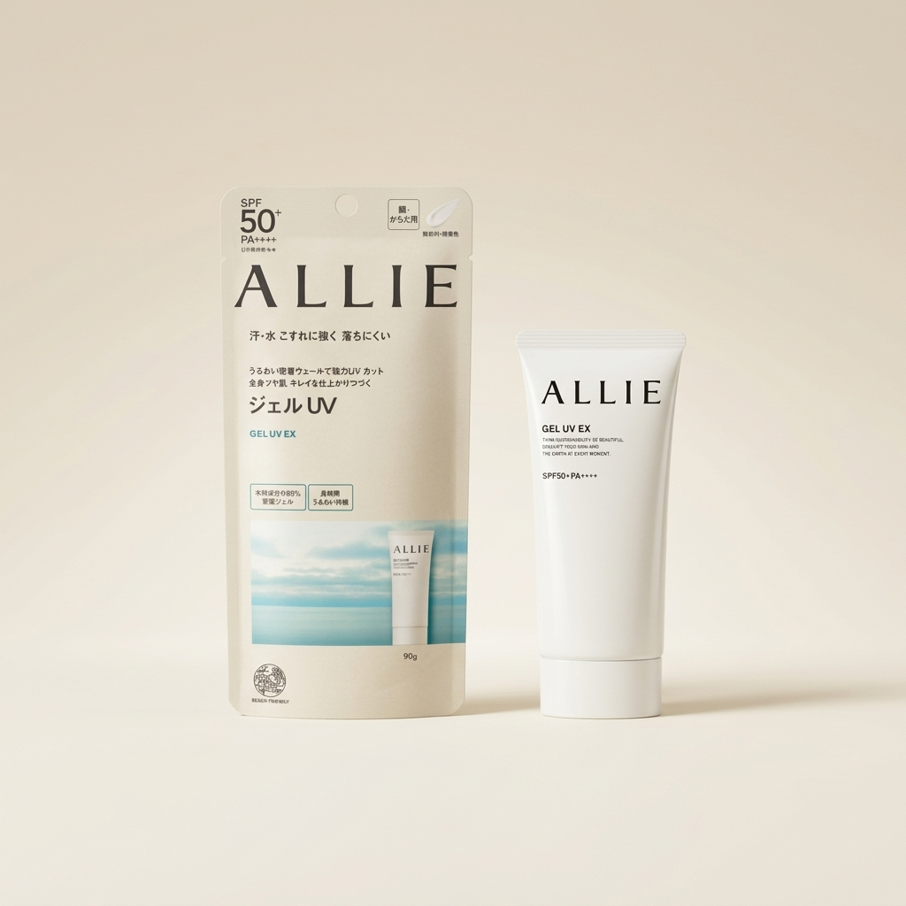 Allie Chrono Beauty Gel UV EX 90g minimalist white tube, Japanese professional high-UV protection and hydrating friction-proof sunscreen gel