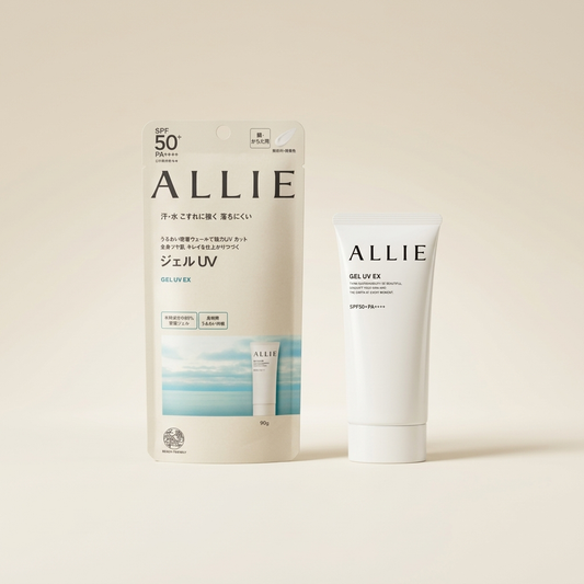 Allie Chrono Beauty Gel UV EX 90g minimalist white tube, Japanese professional high-UV protection and hydrating friction-proof sunscreen gel