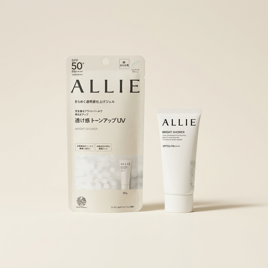 Allie Chrono Beauty Tone Up UV 01 Bright Shower 60g tube, Japanese professional high-UV protection and skin-brightening pearlescent sunscreen gel.