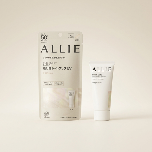 Allie Chrono Beauty Tone Up UV 03 Sheer Ecru 60g tube, Japanese professional high-UV protection and skin-evening sheer beige sunscreen gel.