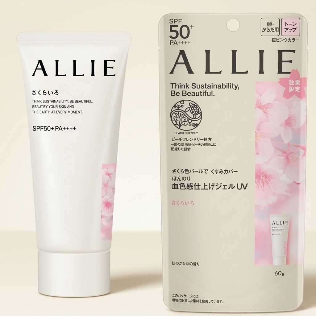 Allie Chrono Beauty Tone Up UV 04 Lucent Breeze 60g tube, Japanese professional high-UV protection and redness-correcting mint-green sunscreen gel.