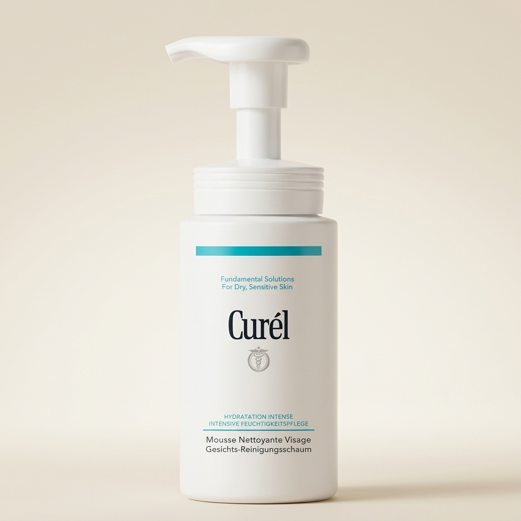 Curel Foaming Facial Wash 150ml pump bottle, Japanese professional ceramide-care and soap-free gentle foaming cleanser for sensitive skin.